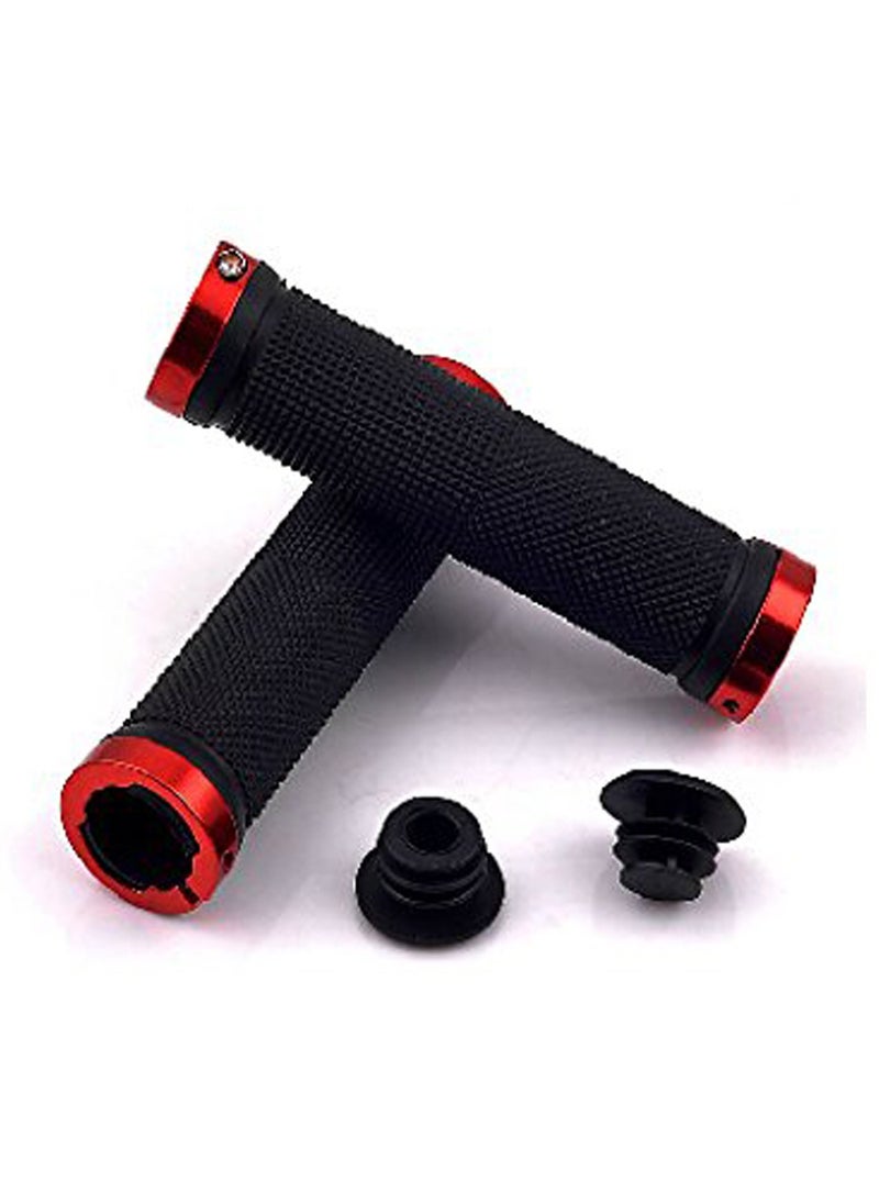 1 Pair Double Lock On Locking Mountain Bike Bicycle Cycling Handle Bar Grips(Red)