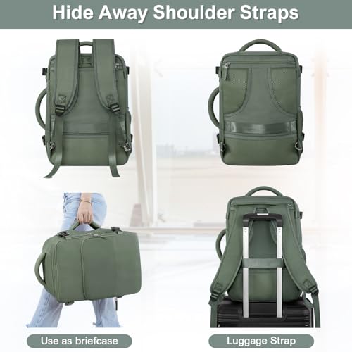 Sinaliy Personal Item Backpack, Carry on Travel Backpack with Multi-Pockets, Waterproof Casual College 16inch Laptop Backpack for Men Women, Army Green - Image 4