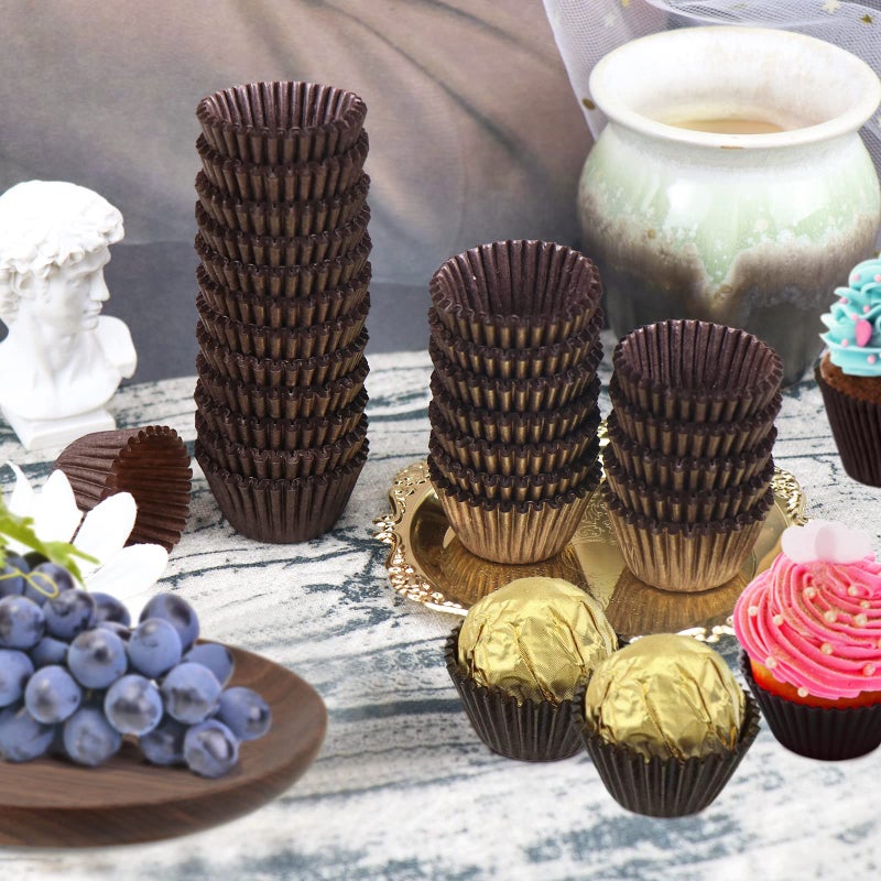 Dreamtop 900 Pieces Mini Cupcake Liners, Brown Mini Muffin Liners Baking Cups Liners for Baking Chocolate Baking Paper Cups Cupcake Wrappers - Image 4