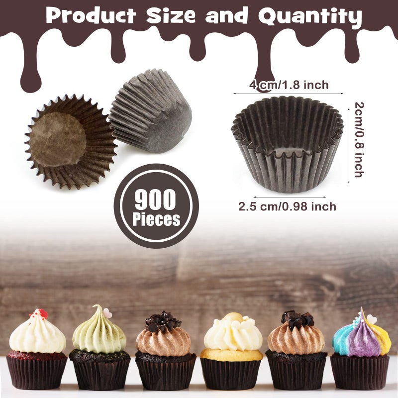 Dreamtop 900 Pieces Mini Cupcake Liners, Brown Mini Muffin Liners Baking Cups Liners for Baking Chocolate Baking Paper Cups Cupcake Wrappers - Image 3