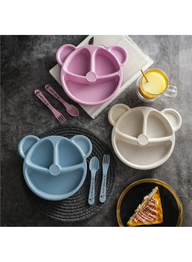 Bear Shaped Divided Plate Set With Utensils And Lunch Box Beige Reusable Food Storage - Image 1