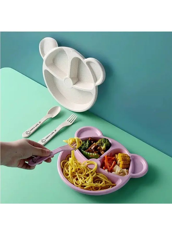 Bear Shaped Divided Plate Set With Utensils And Lunch Box Beige Reusable Food Storage - Image 3