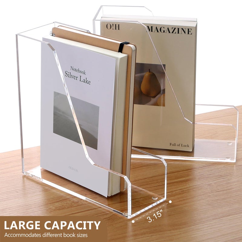 SANRUI 2 Pack Acrylic Magazine File Holder, Vertical File Sorter Holders Desk Organizer, Clear Folder Organizer Document Rack for Office Desktop, Home Workspace, 8.66inx8.46inx3.15in - Image 4