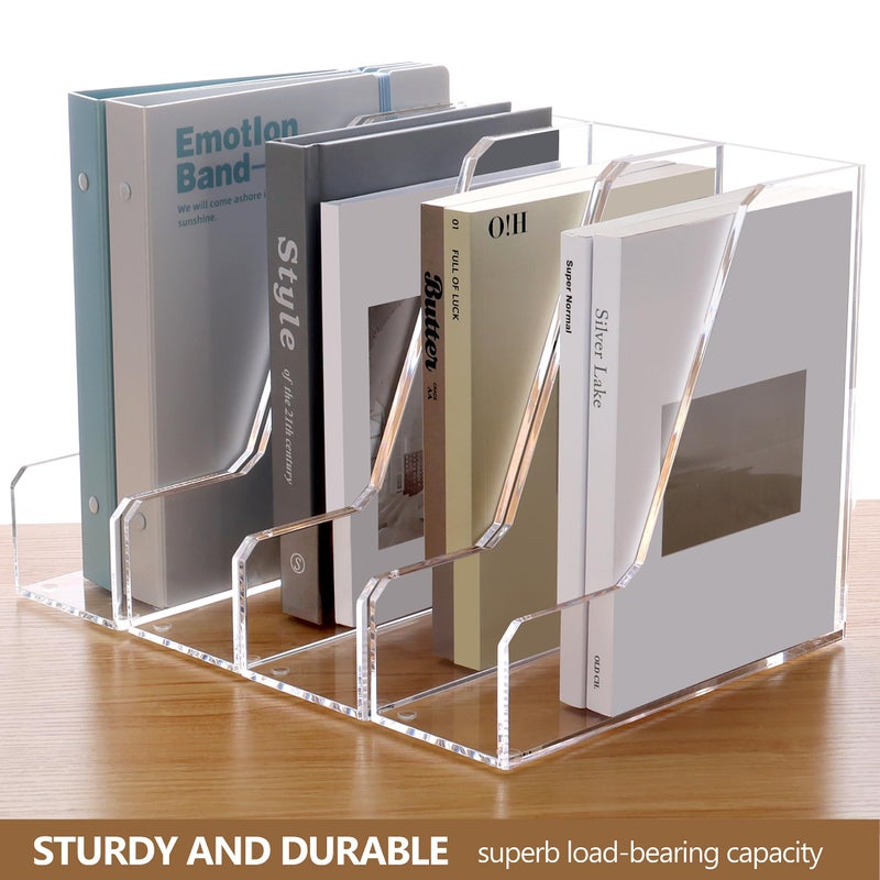 SANRUI 2 Pack Acrylic Magazine File Holder, Vertical File Sorter Holders Desk Organizer, Clear Folder Organizer Document Rack for Office Desktop, Home Workspace, 8.66inx8.46inx3.15in - Image 3