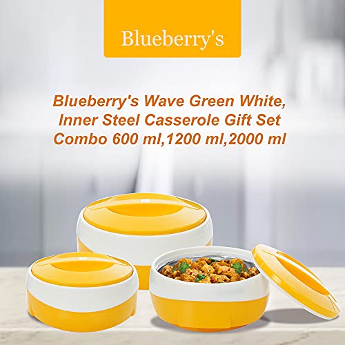 Blueberry's Inner Stainless Steel Casserole Hotpot Combo 600 ml,1200 ml,2000 ml Best for Gift(Yellow) - Image 2
