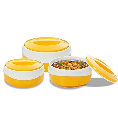 Blueberry's Inner Stainless Steel Casserole Hotpot Combo 600 ml,1200 ml,2000 ml Best for Gift(Yellow) - Image 1