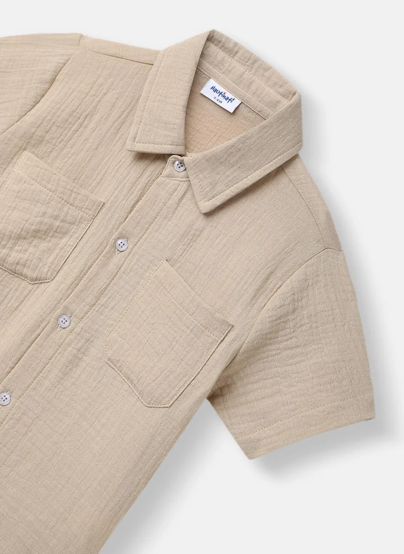 Nautinati Brown Boys’ Shirt and Shorts Set | Front Pocket Shirt | Clothing Set for 2-10 Years for Men | Best Price UAE