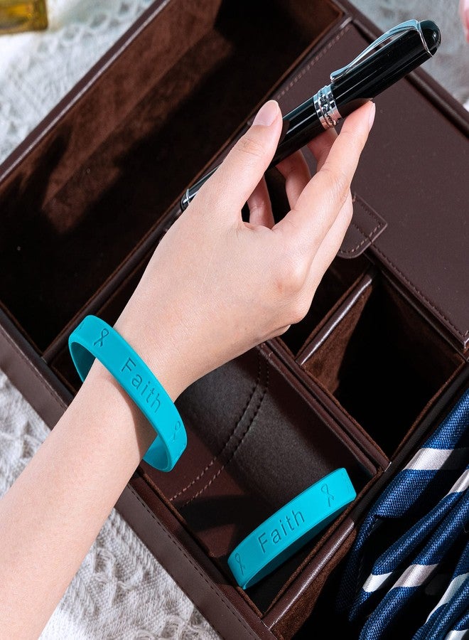 فوندريزينغ فور أ كوز سوار توعية بشريط أزرق مخضر - سوار سيليكون بشريط أزرق مخضر للتوعية بسرطان المبيض، والاعتداء الجنسي، واضطراب ما بعد الصدمة، واضطراب القلق، ومتلازمة إكس الهشة، والتوعية بإدمان المخدرات، وغيرها! (سوار واحد) - Image 4