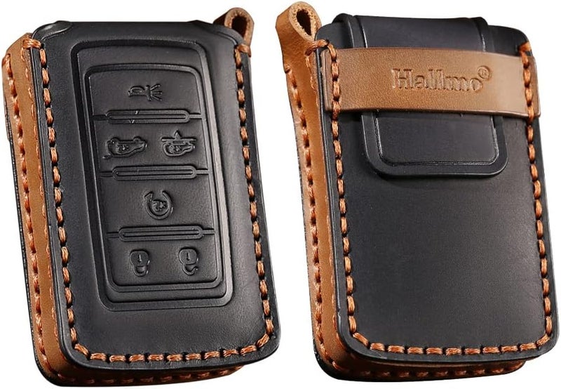 SANRILY Premium Leather Key Fob Cover Case for Jeep Grand Cherokee L 2022 2021 Keyless Entry Remote Keychain Holder Full Protection Key Protector Black - Image 3