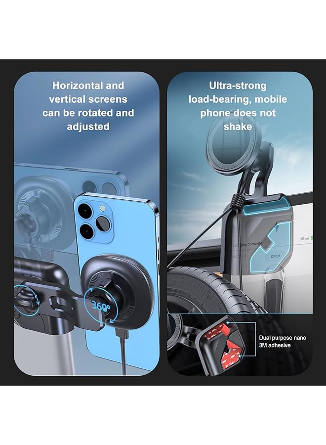 KASTWAVE Phone Mount For Tesla Model 3/Y, Phone Holder Wireless Recharge Super Magnet With 3M, Multiple 360° Rotation Adjustment, For All Iphone & Android Phones - With Magnetic Ring - Image 3