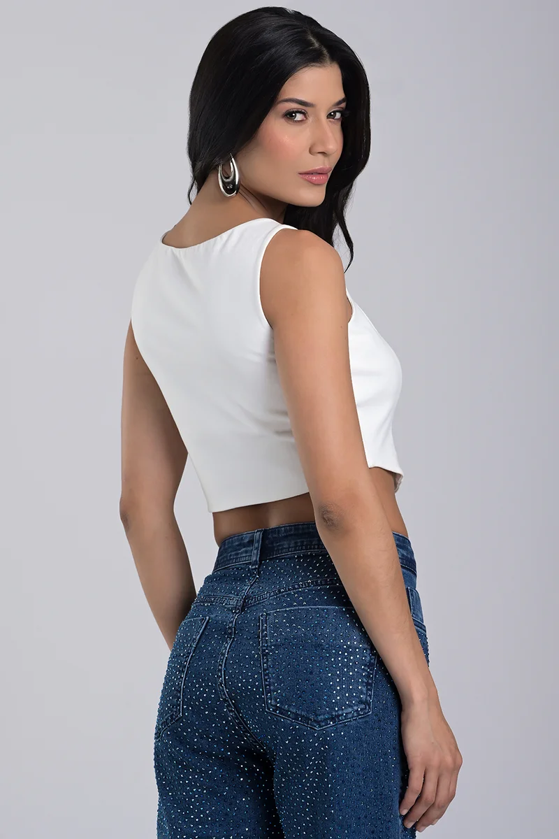 Carmen Steffens Off-white Knit Corset Top