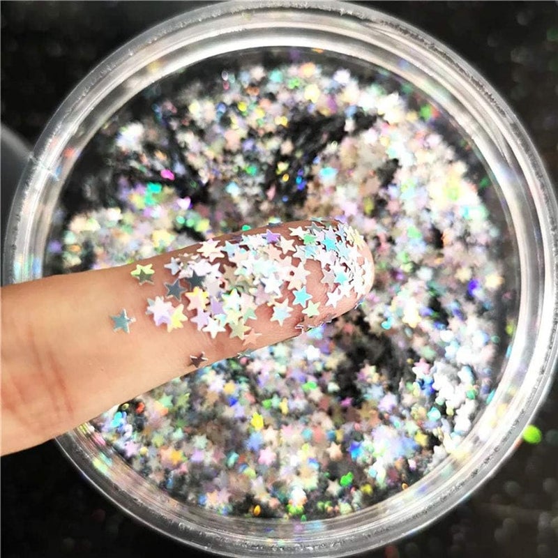 JHere Tiny Stars Glitter Confetti 3mm Stars Confetti Laser Sequins for Party Decoration, DIY Crafts, Premium Nail Art, Body Art Eye Bling - 10g,Holographic Silver - Image 2