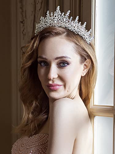SWEETV Silver Wedding Tiara for Women, Crystal Queen Crown, Rhinestone Princess Tiara Headband Hair Accessories for Quinceanera Headpieces Pageant Prom Birthday Silver Audrey - Image 3