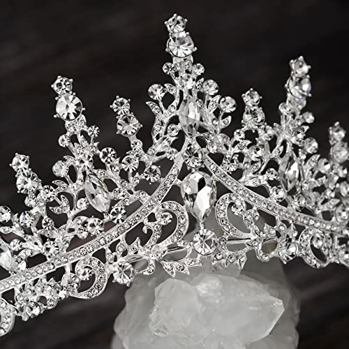 SWEETV Silver Wedding Tiara for Women, Crystal Queen Crown, Rhinestone Princess Tiara Headband Hair Accessories for Quinceanera Headpieces Pageant Prom Birthday Silver Audrey - Image 5