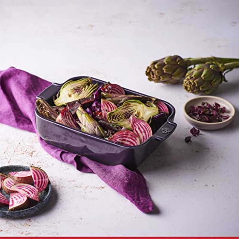 Rectangular oven dish for baking and serving, ceramic material, eggplant color, heat-resistant with ergonomic handles, 13 x 11 x 3 inches - Image 4