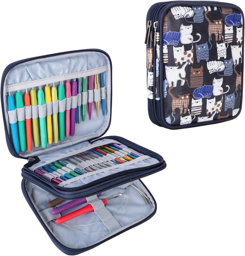 Teamoy Organizer Case for Interchangeable Circular Knitting Needles, Crochet hooks and Knitting Accessories, Keep All in Place and Easy to Carry, Cats Blue (No Accessories Included) - Image 1