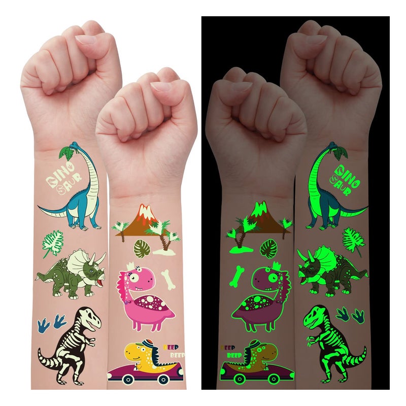 Luminous Dinosaur Decorations for Birthday Party 10 Sheets Glow Temporary Tattoos for Kids Party Favors Supplies Games for Boys and Girls Dinosaur Decorations