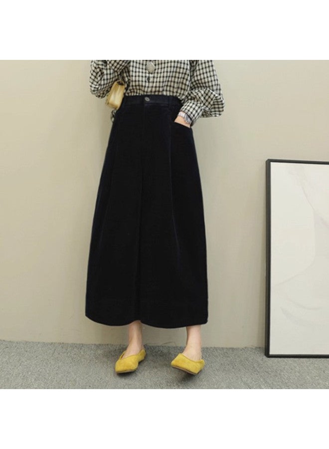 XINYANG Corduroy Culottes Women 2025 Autumn Winter Pure Cotton Elastic Waist Versatile 7/8 Wide Leg Straight Leg Pants - Image 4