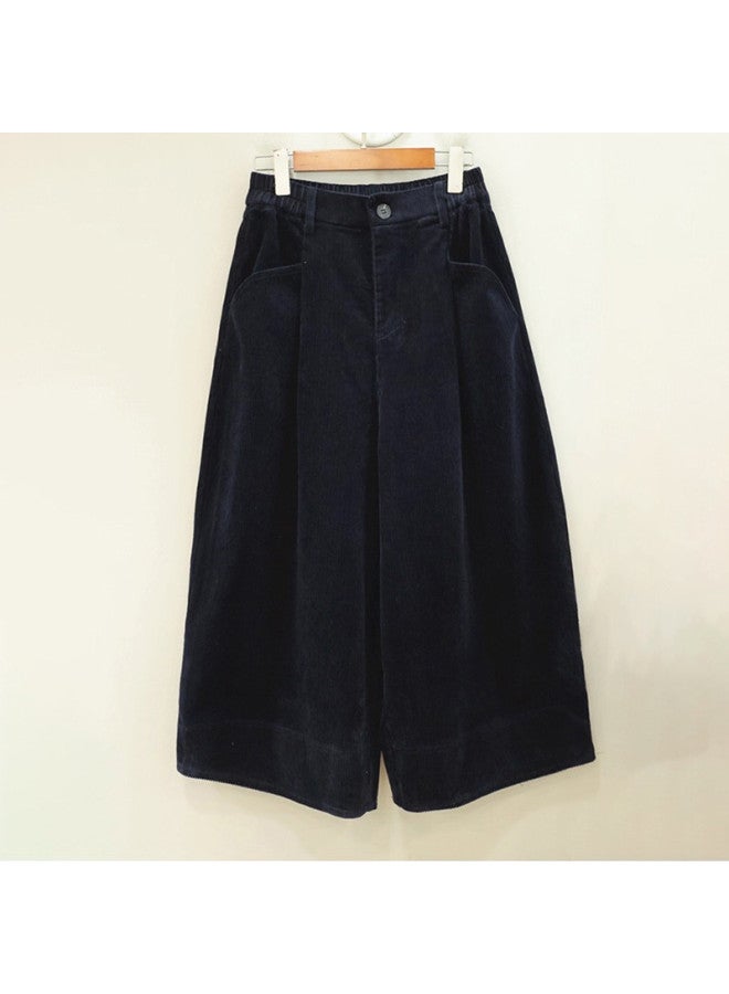 XINYANG Corduroy Culottes Women 2025 Autumn Winter Pure Cotton Elastic Waist Versatile 7/8 Wide Leg Straight Leg Pants - Image 5