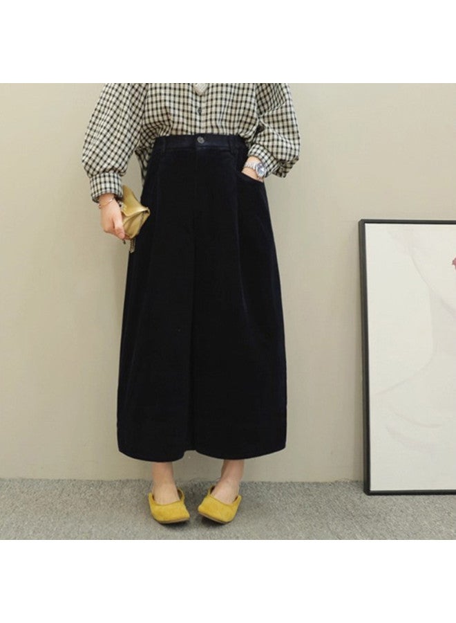 XINYANG Corduroy Culottes Women 2025 Autumn Winter Pure Cotton Elastic Waist Versatile 7/8 Wide Leg Straight Leg Pants - Image 2