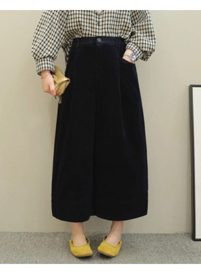 XINYANG Corduroy Culottes Women 2025 Autumn Winter Pure Cotton Elastic Waist Versatile 7/8 Wide Leg Straight Leg Pants - Image 1