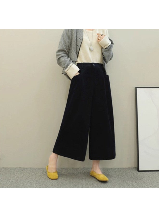 XINYANG Corduroy Culottes Women 2025 Autumn Winter Pure Cotton Elastic Waist Versatile 7/8 Wide Leg Straight Leg Pants - Image 3