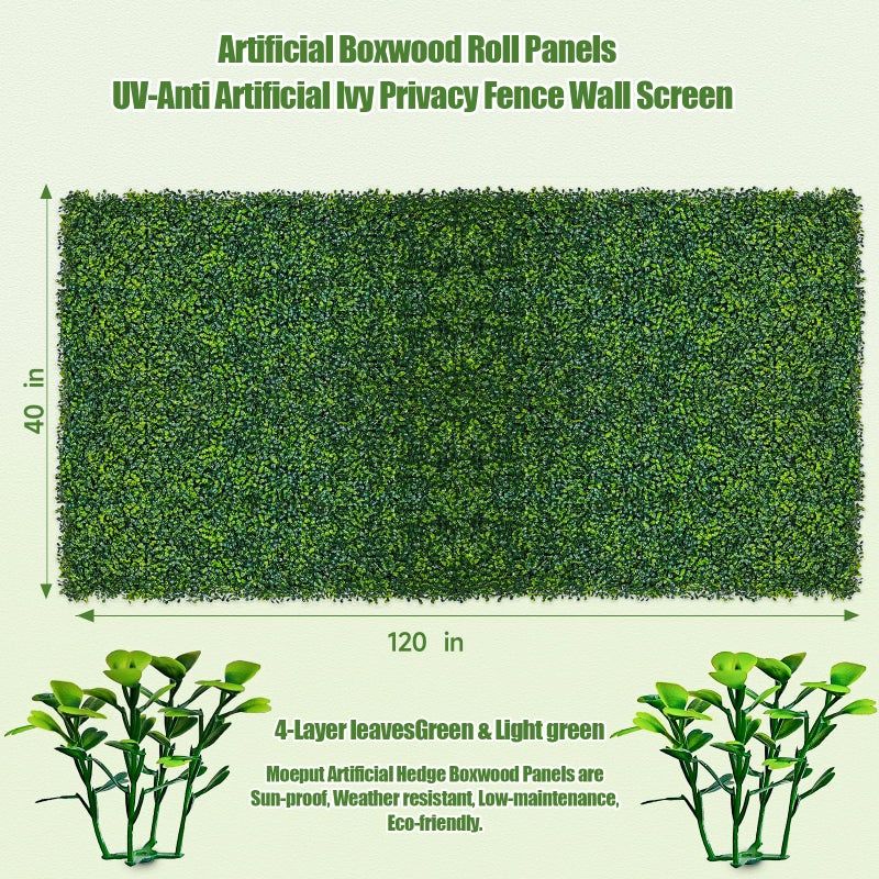Moeput Artificial Ivy Privacy Fence Screen, 40X120 in(34 sqft) UV-Anti Faux Boxwood Roll Panels Greenery Backdrop Vine Leaf Fence Panels for Indoor Outdoor Wall Decor & Ivy Fence Covering Privacy - Image 3