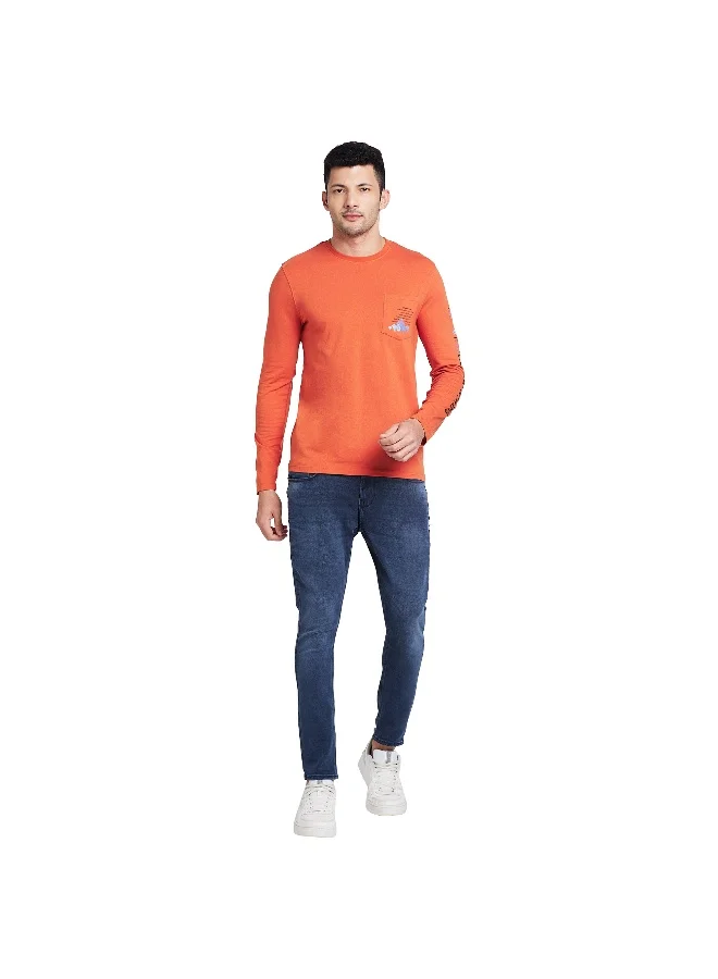 بيينغ هيومان Mens Rust Round Neck Long Sleeve T-Shirt
