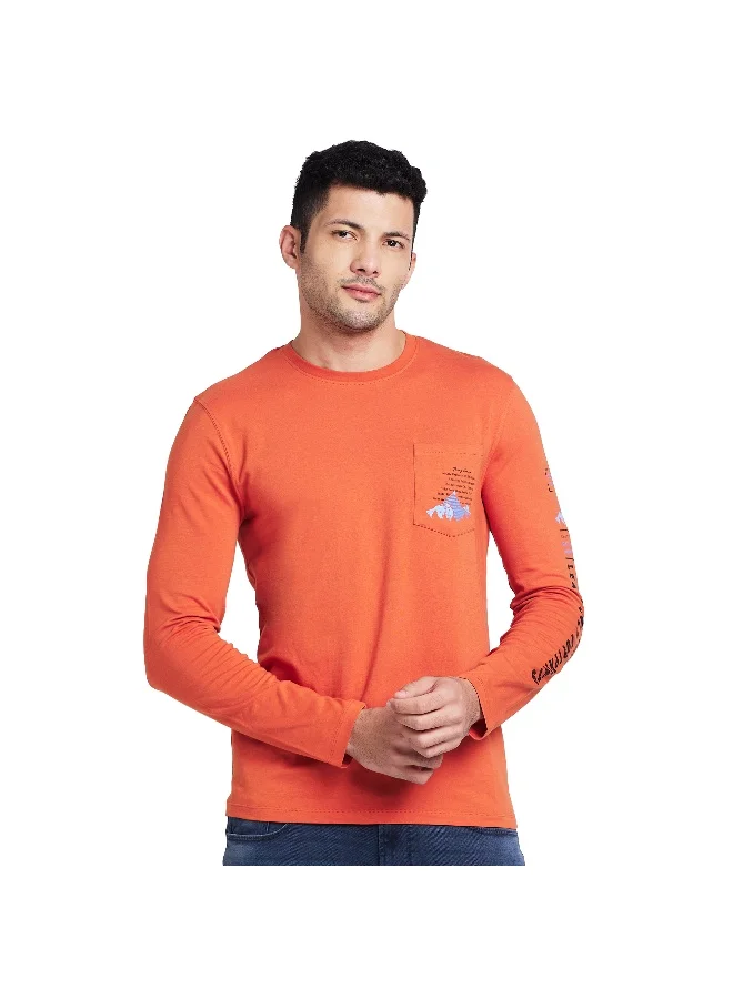 بيينغ هيومان Mens Rust Round Neck Long Sleeve T-Shirt