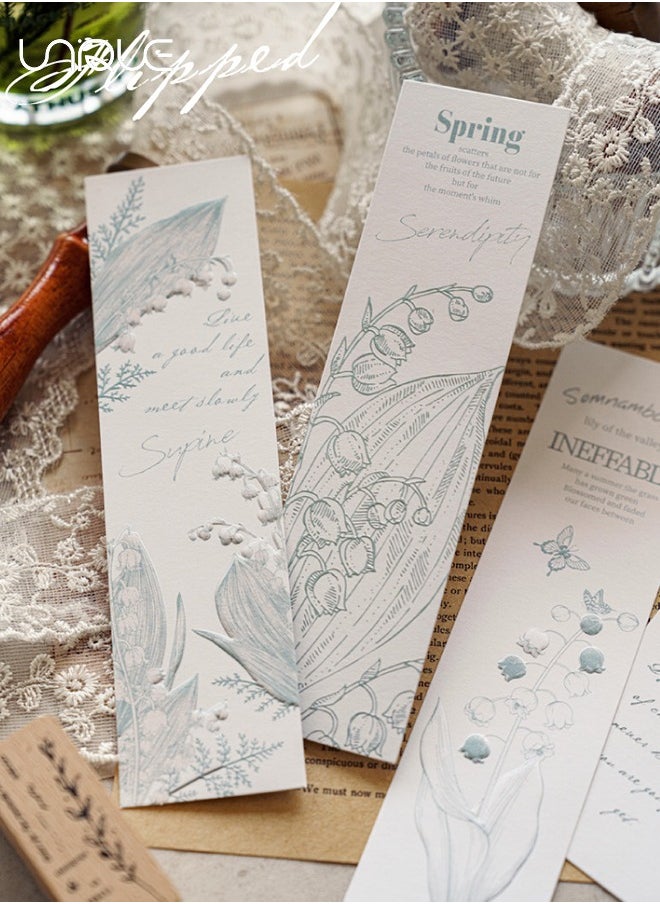 Unique - 20 Pcs Relief Bookmark - Literary Hand-drawn Style Bookmark - Aesthetic Bookmark - Paper Bookmark - Women's Gift to Book Lovers (Lily of the Valley to the theme) - Image 1