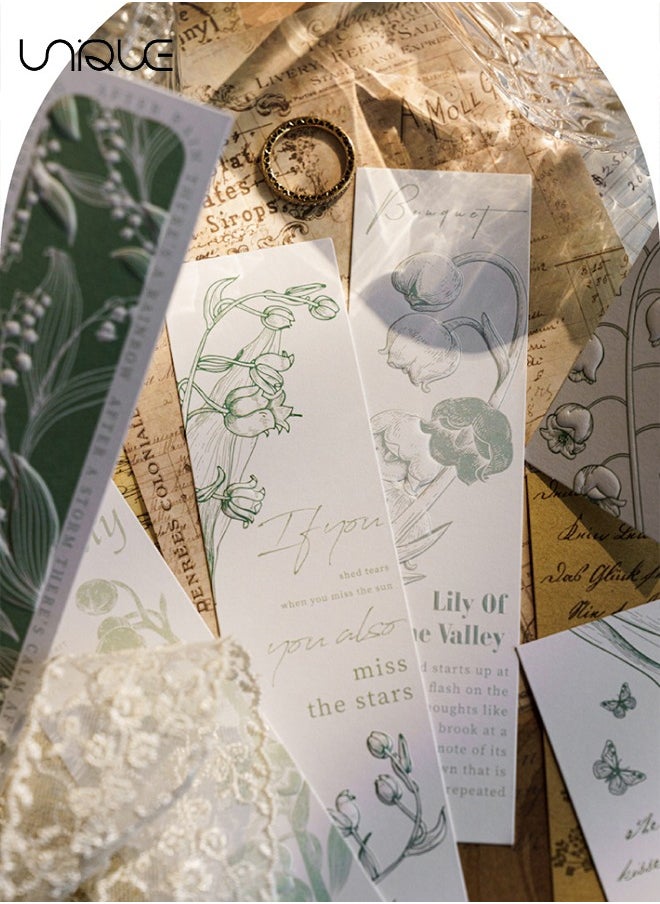 Unique - 20 Pcs Relief Bookmark - Literary Hand-drawn Style Bookmark - Aesthetic Bookmark - Paper Bookmark - Women's Gift to Book Lovers (Lily of the Valley to the theme) - Image 1