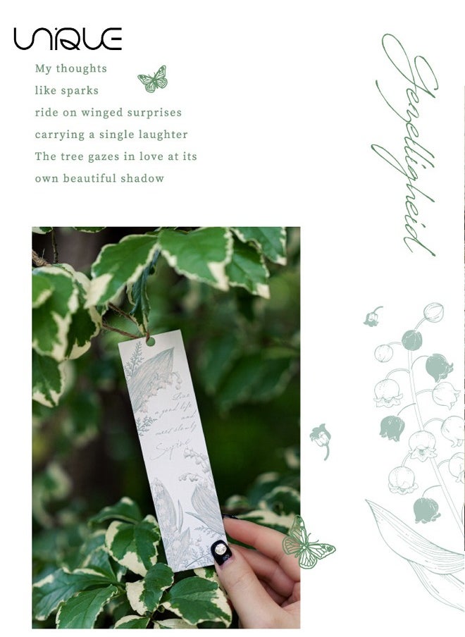 Unique 20 Pcs Relief Bookmark - Literary Hand-drawn Style Bookmark - Aesthetic Bookmark - Paper Bookmark - Women's Gift to Book Lovers (Lily of the Valley to the theme)  - Image 4