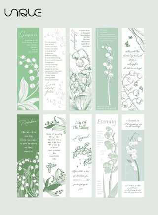 20 Pcs Relief Bookmark - Literary Hand-drawn Style Bookmark - Aesthetic Bookmark - Paper Bookmark - Women's Gift to Book Lovers (Lily of the Valley to the theme) - view 3