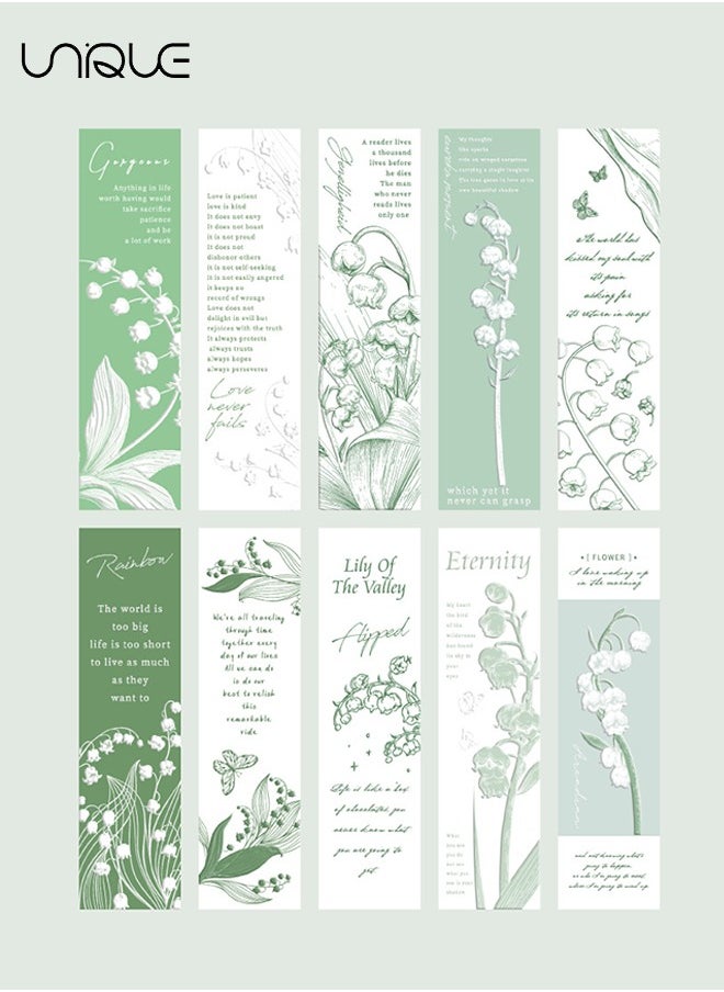 Unique 20 Pcs Relief Bookmark - Literary Hand-drawn Style Bookmark - Aesthetic Bookmark - Paper Bookmark - Women's Gift to Book Lovers (Lily of the Valley to the theme)  - Image 3