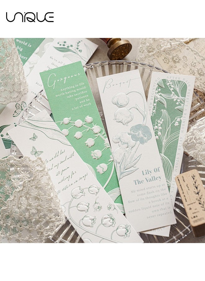 Unique - 20 Pcs Relief Bookmark - Literary Hand-drawn Style Bookmark - Aesthetic Bookmark - Paper Bookmark - Women's Gift to Book Lovers (Lily of the Valley to the theme) - Image 1