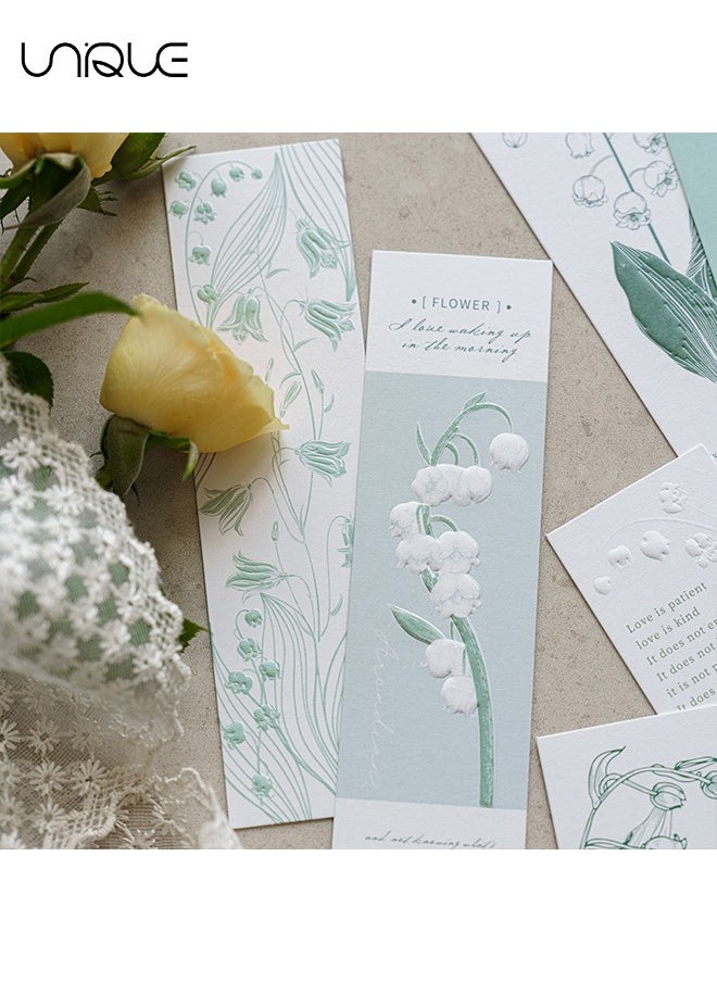Unique - 20 Pcs Relief Bookmark - Literary Hand-drawn Style Bookmark - Aesthetic Bookmark - Paper Bookmark - Women's Gift to Book Lovers (Lily of the Valley to the theme) - Image 1
