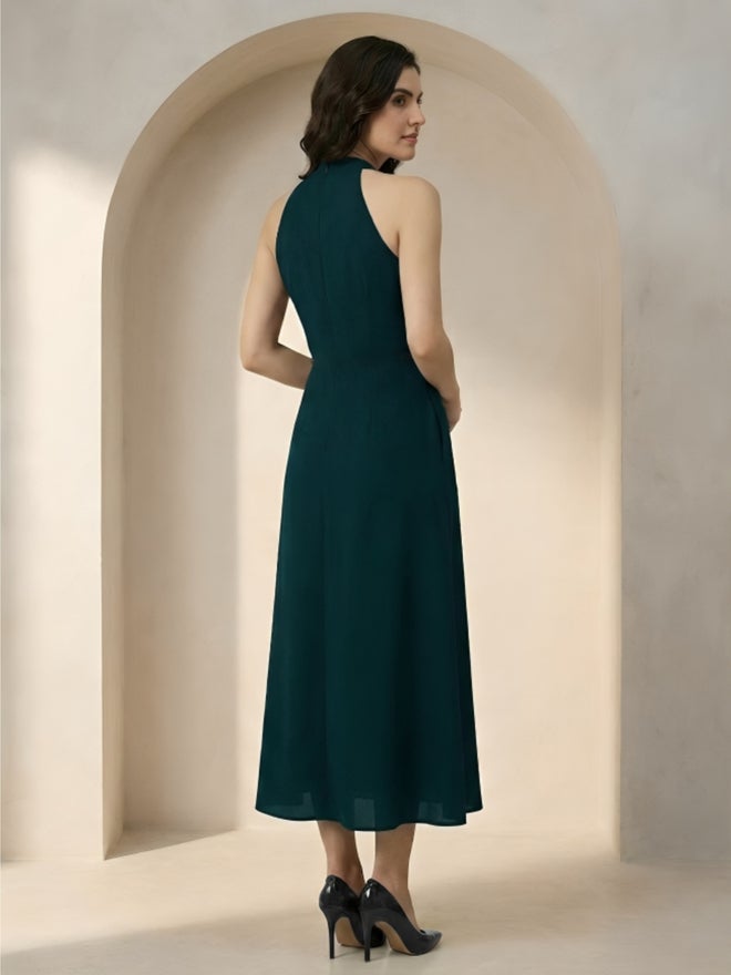 Mish Dark Green Halter Neck Maxi Dress with Beaded Waist - Image 5