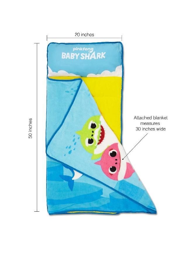 BABY SHARK - Baby Shark Toddler Nap Mat - Includes Pillow and Fleece Blanket - Great for Boys and Girls Napping at Daycare, Preschool, Or Kindergarten - Fits Sleeping Toddlers and Young Children - Image 1