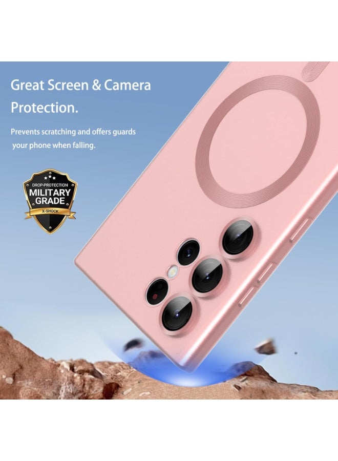 Magnetic case for Samsung Galaxy S24 Ultra Phone Case for Women/Men, Matte Luxury Soft Metallic Luster Design with Camera Lens Protector, Shockproof Anti-Scratch Phone Case 6.8" -Pink - Image 4