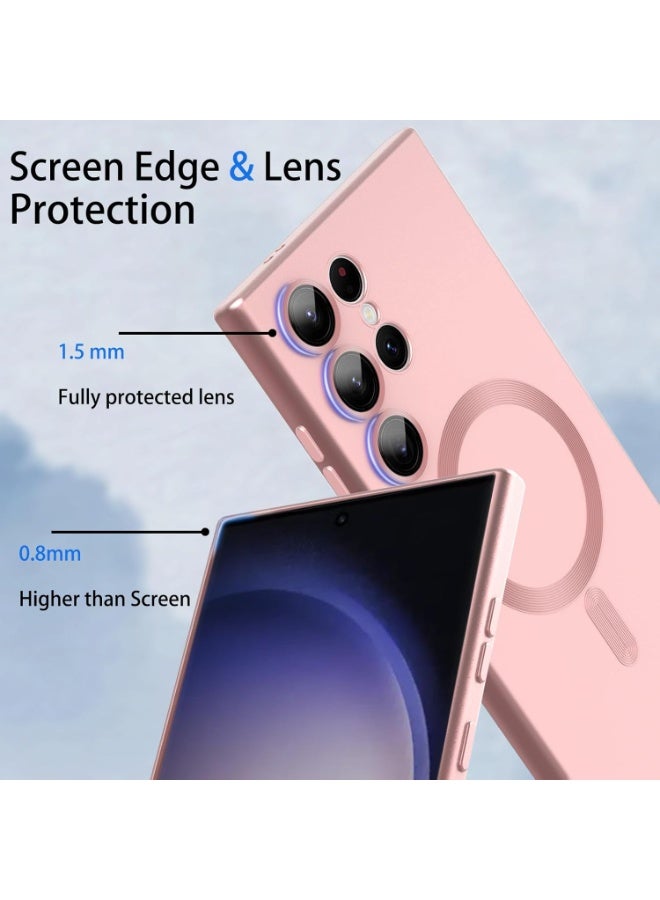 Magnetic case for Samsung Galaxy S24 Ultra Phone Case for Women/Men, Matte Luxury Soft Metallic Luster Design with Camera Lens Protector, Shockproof Anti-Scratch Phone Case 6.8" -Pink - Image 3