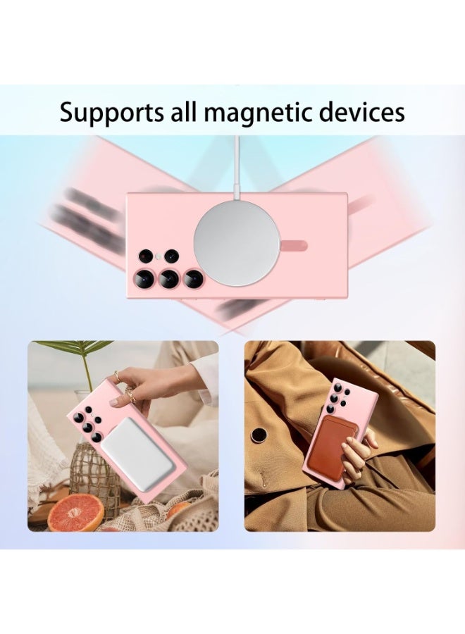 Magnetic case for Samsung Galaxy S24 Ultra Phone Case for Women/Men, Matte Luxury Soft Metallic Luster Design with Camera Lens Protector, Shockproof Anti-Scratch Phone Case 6.8" -Pink - Image 2