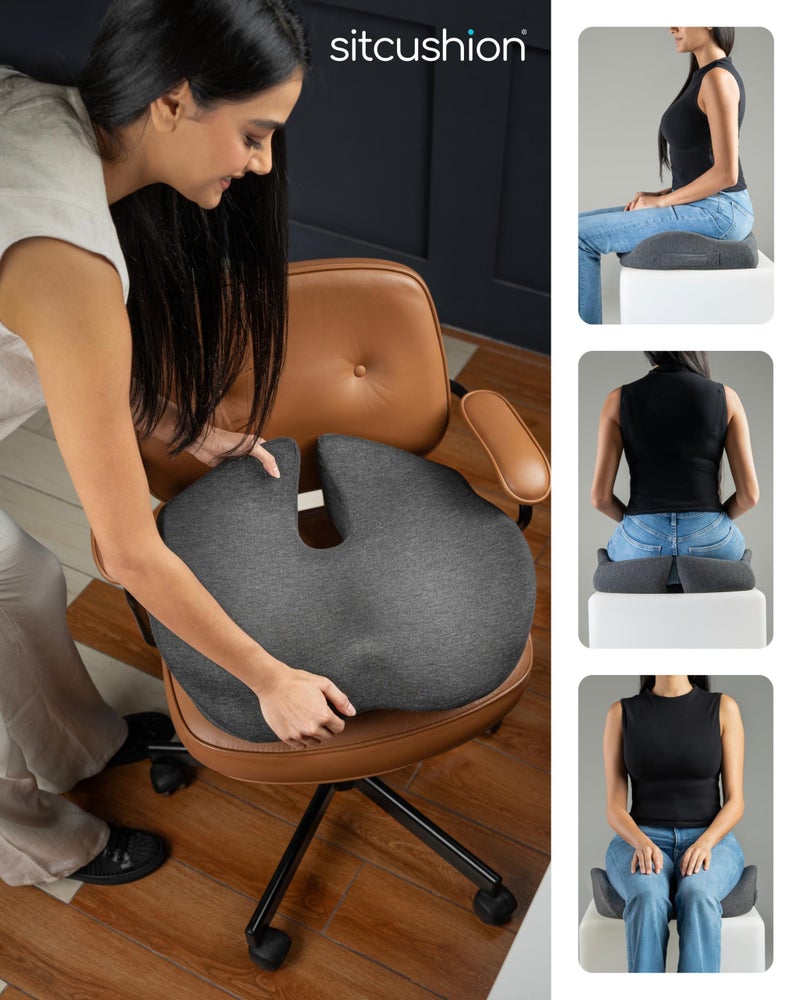 SitCushion Ergonomic Seat Cushion for Sciatica & Tailbone Pain Relief â€“ Extra Large Memory Foam Office Chair Cushion for Long Sitting, Orthopedic Coccyx Cushion for Desk Chair, Car & Wheelchair(Black) - Image 5