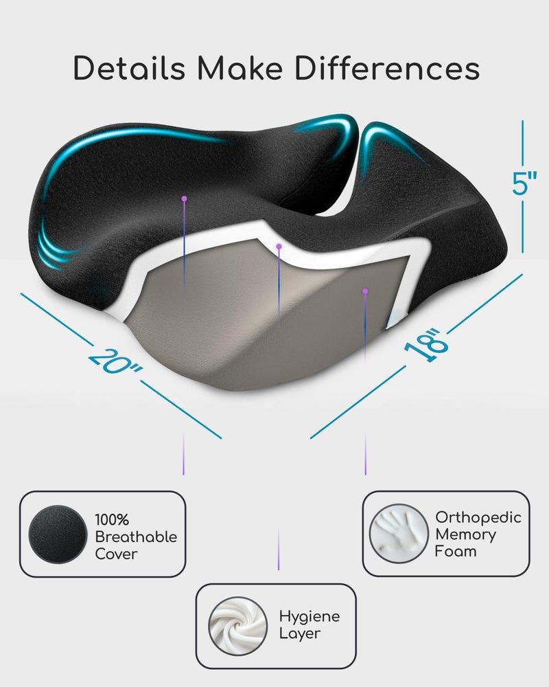 SitCushion Ergonomic Seat Cushion for Sciatica & Tailbone Pain Relief â€“ Extra Large Memory Foam Office Chair Cushion for Long Sitting, Orthopedic Coccyx Cushion for Desk Chair, Car & Wheelchair(Black) - Image 4