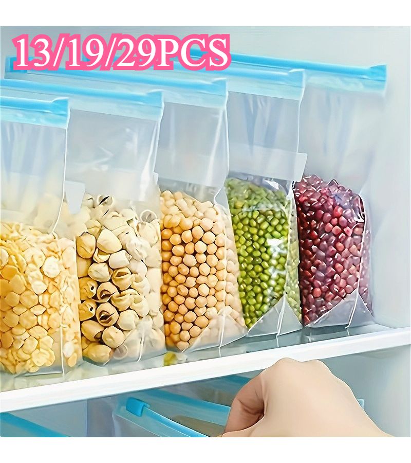 PEEJAA 13 Pieces Classified Ziplock Storage Bags Food Grade Sealing Bags For Fruit Grain Vegetable Meat Kitchen Preservation 4 Large 5 Medium 4 Small - Image 1