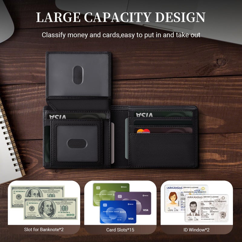 GNDR Wallet For Men Black Leather RFID Blocking Bifold Front Pocket Wallets Card Holder Mens Accessories With Gift Box - Image 2