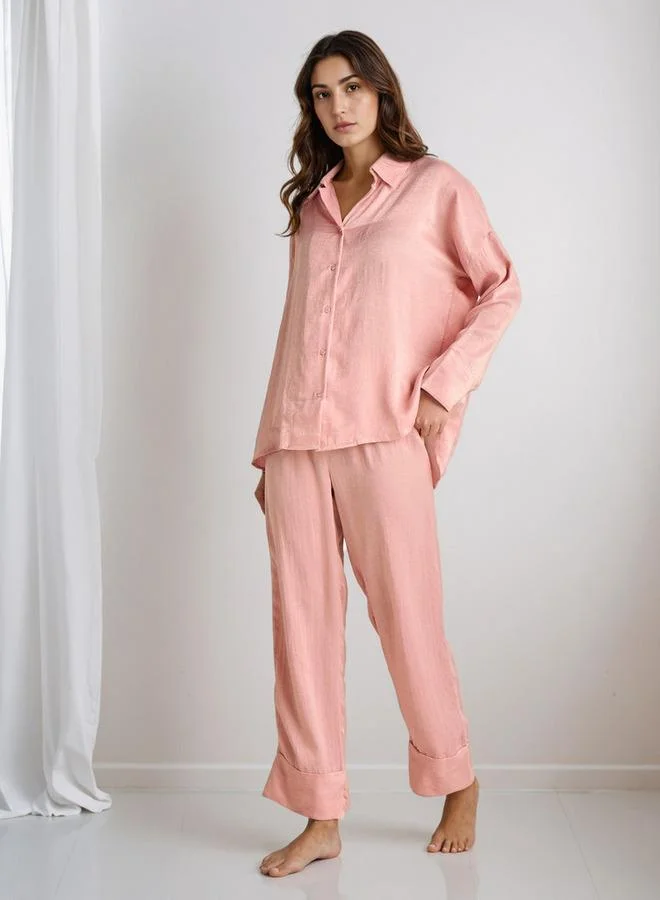سبلاش فيڤ طقم بيجاما قميص بياقة وسروال بوليستر