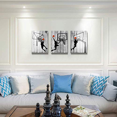 TTHYUEWS Black and white Canvas Wall Art for living room bathroom and bedroom kitchen wall decor artwork Canvas Prints play basketball sport painting 12" x 16"3 Piece Modern framed office Home decorations - Image 2