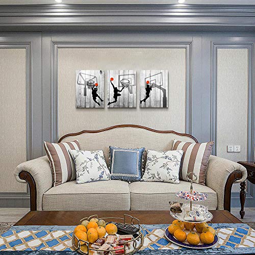 TTHYUEWS Black and white Canvas Wall Art for living room bathroom and bedroom kitchen wall decor artwork Canvas Prints play basketball sport painting 12" x 16"3 Piece Modern framed office Home decorations - Image 4