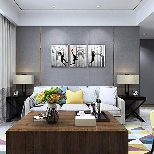 TTHYUEWS Black and white Canvas Wall Art for living room bathroom and bedroom kitchen wall decor artwork Canvas Prints play basketball sport painting 12" x 16"3 Piece Modern framed office Home decorations - Image 3