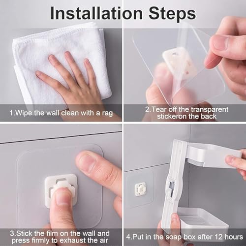 OLMARTT KITCHENWARE Wall Mounted Double Layers Soap Dish Saver with Drain Tray, Adhesive Sponge Holder No-Drilling Soap Holder for Shower Bathroom Kitchen - Image 2